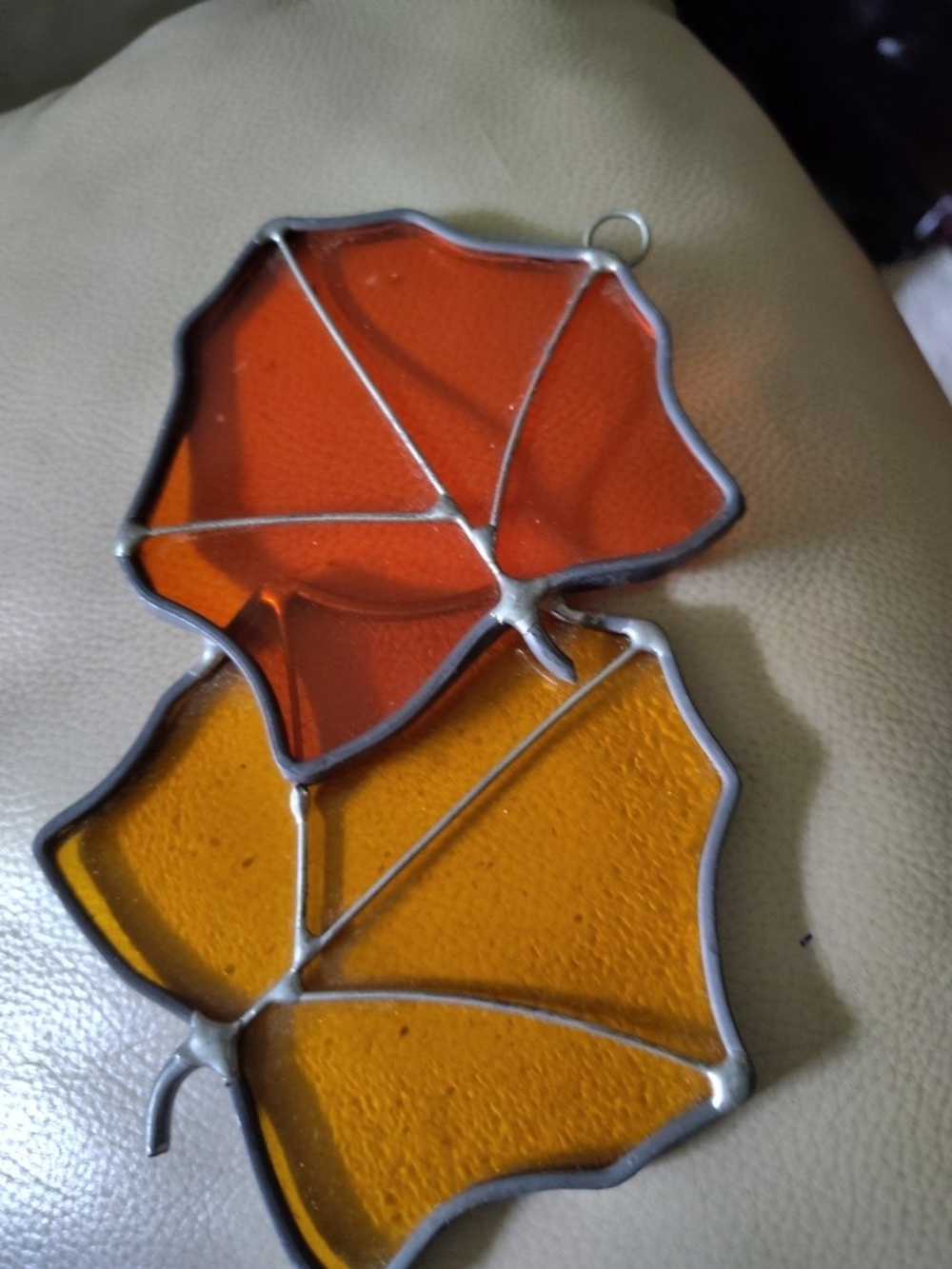 Handmade Stained Glass Leaf Suncatchers - Orange & Amber